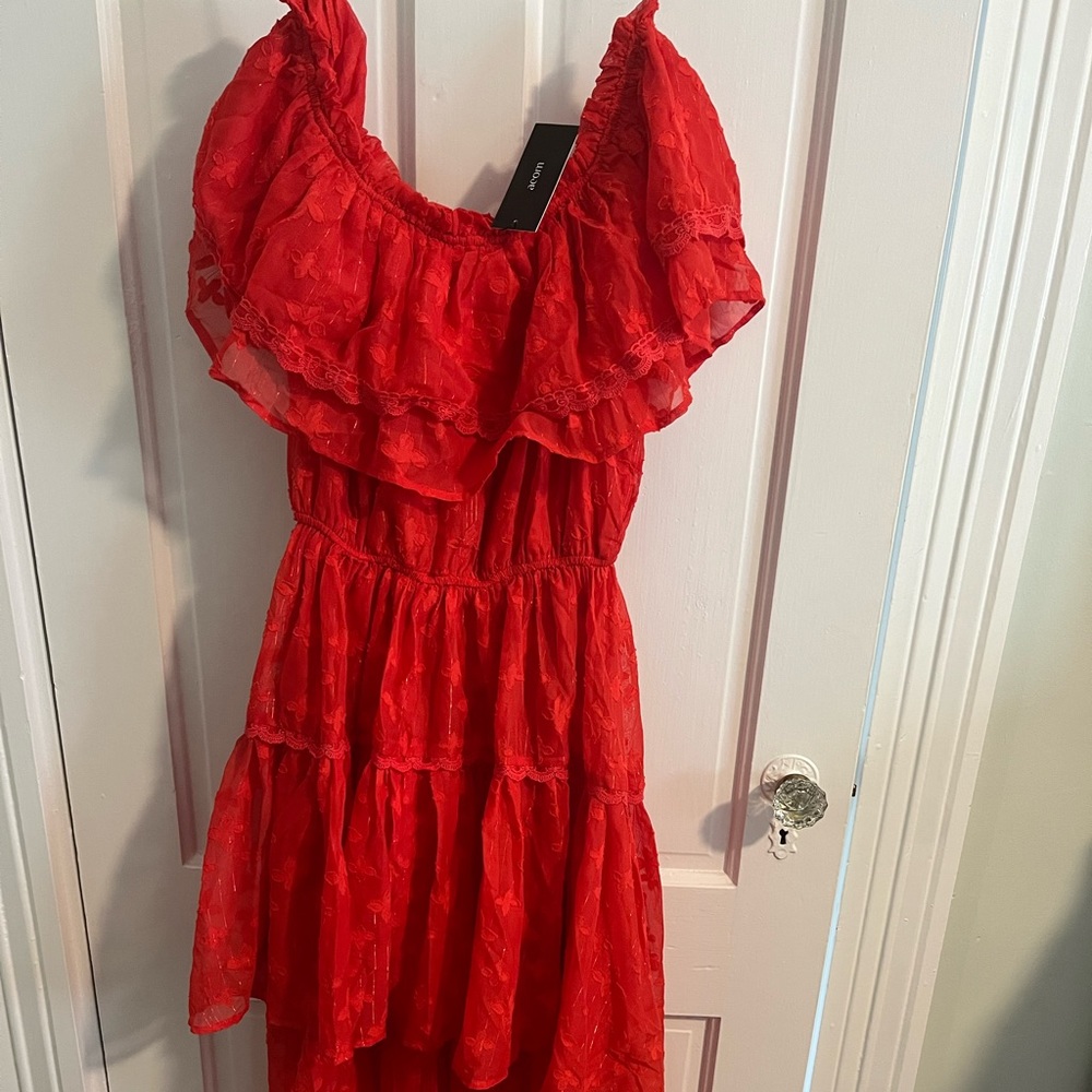 Panache Off The Shoulder High Low Maxi Dress - Red